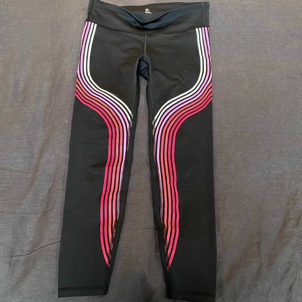 GapFit Black 7/8 Leggings w/ Multi Rainbow Stripe, Sz Medium, Perfect!